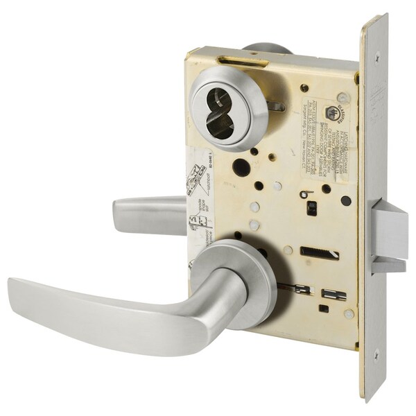Sargent Storeroom or Closet Mortise Lock, LN Rose, B Lever, SFIC Prep Less Core, Satin Stainless Steel 70-8204 LNB 32D - main