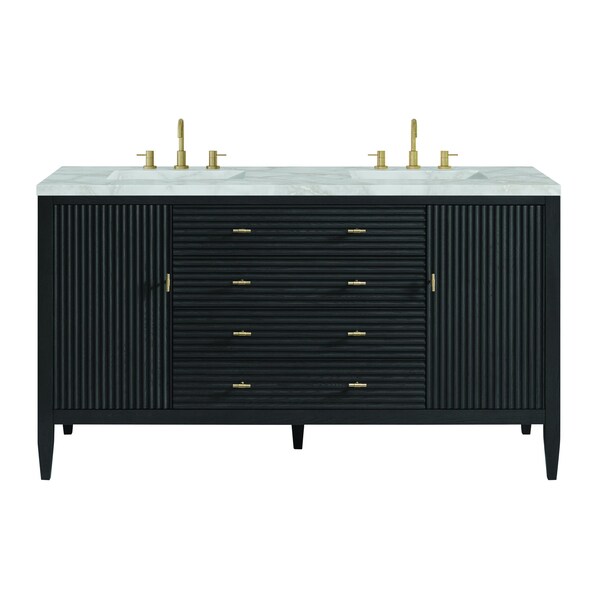 James Martin Vanities Myrrin 60in Double Vanity, Carbon Oak w/ 3 CM Victorian Silver Silestone Top 485-V60D-CBO-FVSL - main
