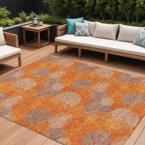 Homeroots 9' X 12' Orange Silver And Peach Polka Dot Washable Indoor Outdoor Area Rug 614687 - main