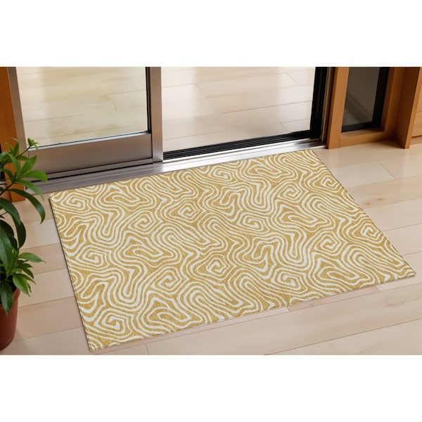 Homeroots 3' X 5' Gold And Ivory Abstract Washable Indoor Outdoor Area Rug 599712 - main