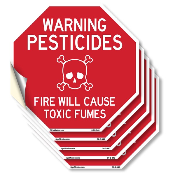 Signmission Warning Pesticides Fire Will Cause, 6 inch X 6 inch, Vinyl Decal, 5PK OC-D-5PACK-6-340 - main