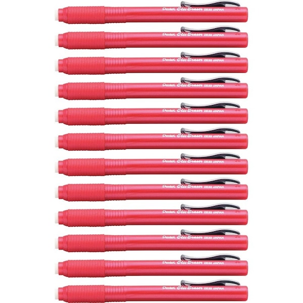 Pentel Rubber Grip Clic Eraser, Red, 12PK PENZE22BBX - main