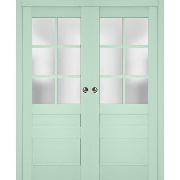 Sartodoors Sliding French Double Pocket Doors with Frosted Glass 64x80 (2* 32x80) Solid Core Modern Interior VEREGIO7339DP-OLI-64 - main