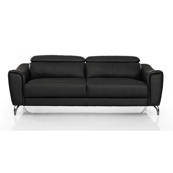 Homeroots 80" Black Genuine Leather Sofa With Silver Legs 480921 - main