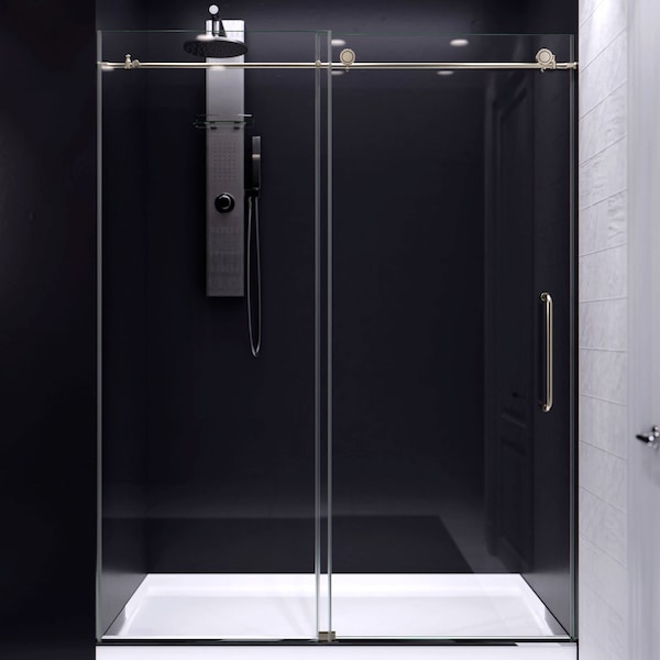Anzzi Madam Series 76 in. x 50-54 in. Frameless Sliding Shower Door in Brushed Nickel, 3/8 Clear Glass SD-AZ13-03BN - main