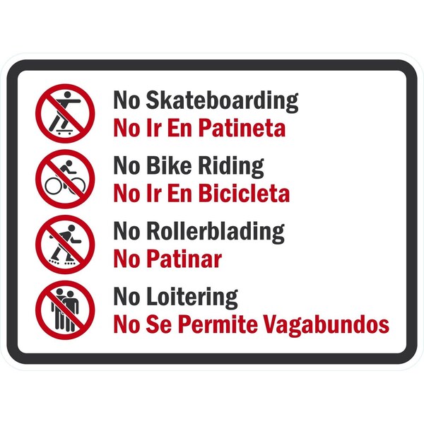 Lyle No Skateboarding: No Ir En Patineta, No Bike Riding: No Ir E, 24x18, High Intensity Prismatic, White G-12053-HI_24x18 - main