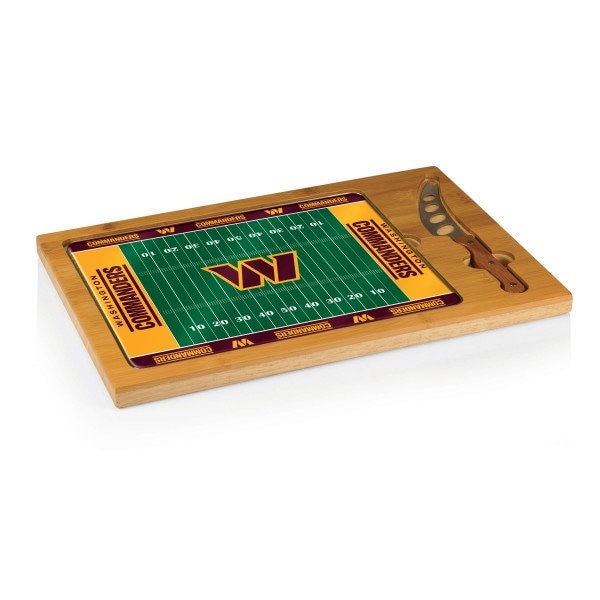 Picnic Time Family Of Brands NFL Washington Commanders - Football Field - Icon Glass Top Cutting Board & Knife Set 910-00-505-374-2 - main