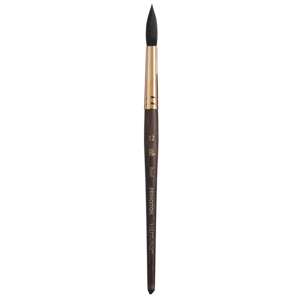Princeton Neptune Round Brush, Synthetic Bristles, Short Handle Watercolor Paintbrush, Dark Wood, Size 12 P4750R12 - main