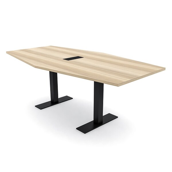 Skutchi Designs 6ft Conference Table With Power Unit | 6 Person Modular Hexagon Meeting Table | Harmony Series HAR-HEX.IR-48X72-T.BK-K525-EBLK - main