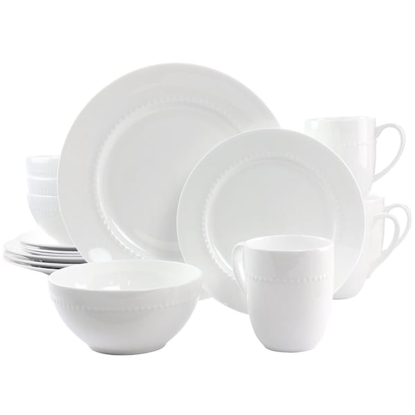 Gibson Elite 16 Piece Embossed Bone China Dinnerware Set in White 750118385M - main