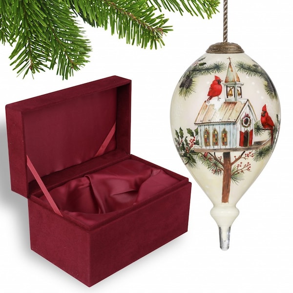 Homeroots Home of the Red Cardinals Hand Painted Mouth Blown Glass Ornament 477480 - main