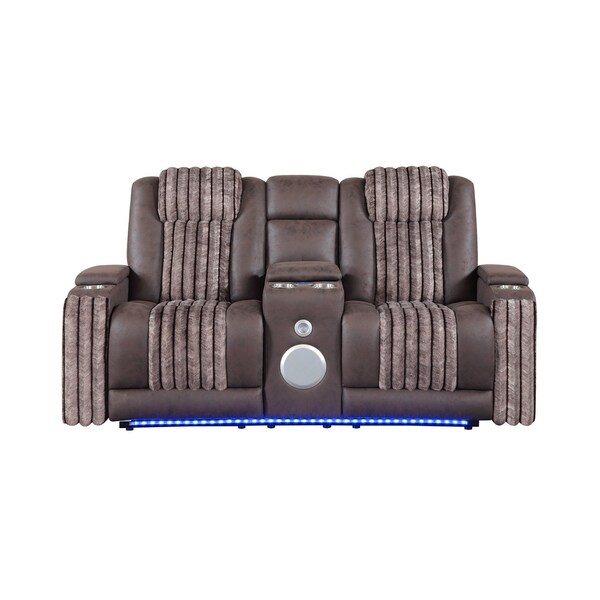 Global Furniture Usa Contemporary U8000 Brown Power Reclining Loveseat W/ Console U8000-BROWN-PCRLS W/ PHR + LED - main