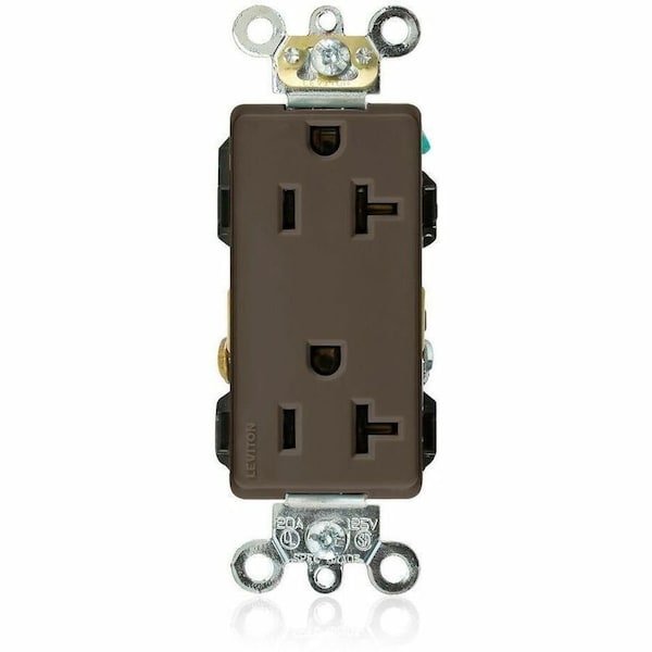 Leviton Straight Blade Receptacle, 5-20R, 20 A, 125V AC, 2 Pole, 3 Wire, Flush Mount, Single, Brown 16362 - main