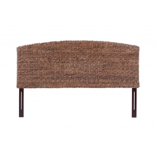 Homeroots Brown Natural and Rustic Woven Banana Leaf Curved King Size Headboard 474689 - main