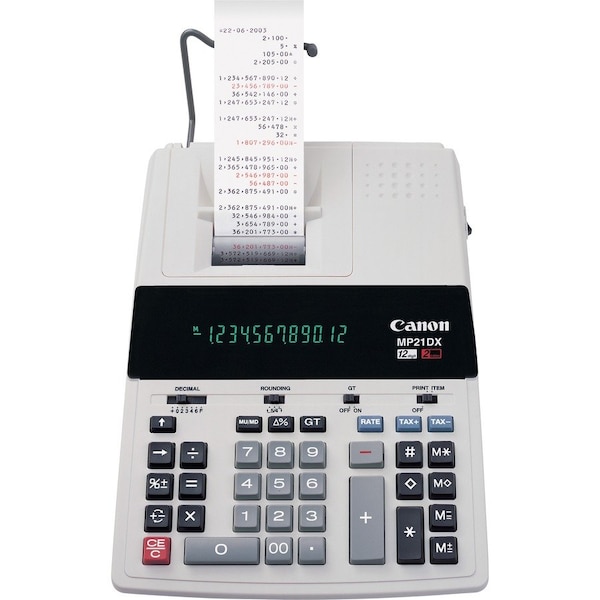 Canon 12-Digit Calculator, MP21DX, 2 Color Printing, Sales Tax Key, 9-1/8" X 12" X 3", White MP21DX - main