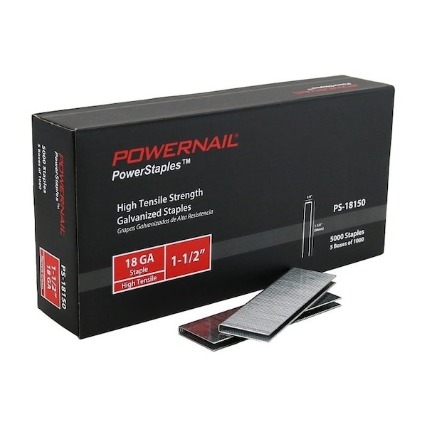 Powernail PowerStaples PS18150 Fine Wire Staple, 1/4 in W Crown, 1-1/2 in L Leg, 18 ga, Carbon Steel PS18150-6PK - main