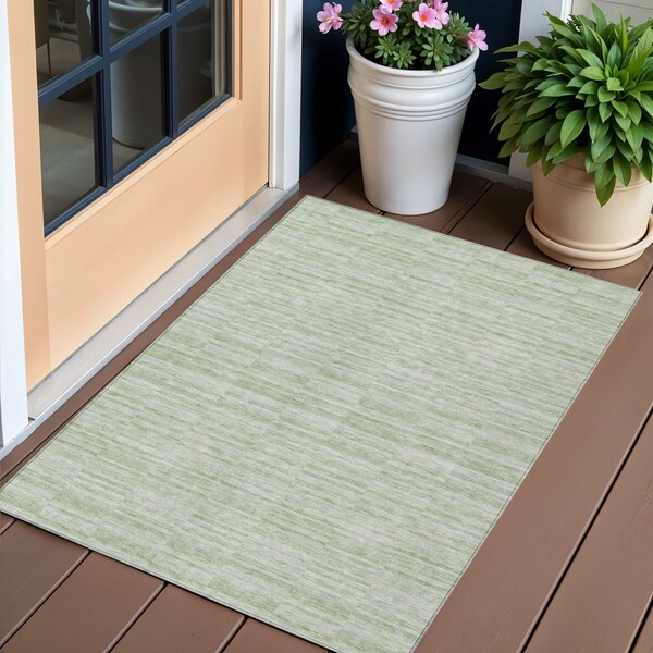 Homeroots 3' X 5' Sage And Green Striped Washable Indoor Outdoor Area Rug 587956 - main