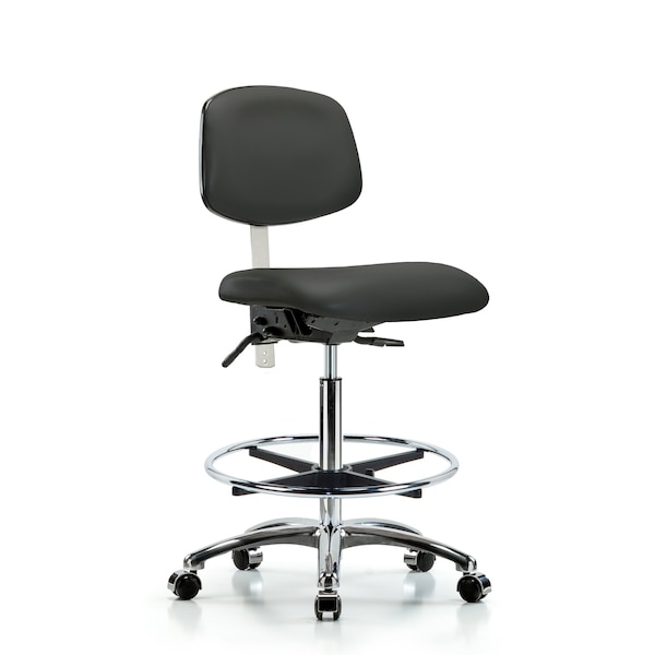 Blue Ridge Ergonomics Clean Room Chair Hi Ben Chair, Vin, Chrm, CF, Cast, Gry, CL100, No Arms, 26" to 35-1/2" Height, Vinyl BR-NCR-VHBCH-CR-T0-A0-CF-CC-8605 - main
