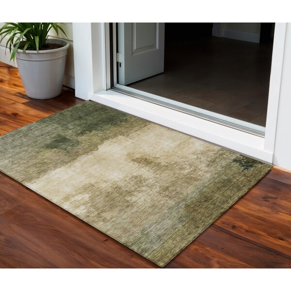 Homeroots 3' X 5' Fern Green And Beige Abstract Washable Indoor Outdoor Area Rug 603017 - main