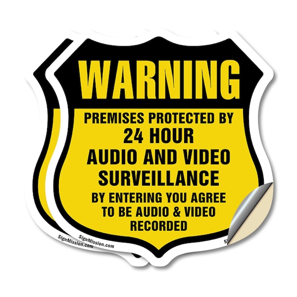 Signmission 24 Hour Surveillance Shield Sign Warning, 6 inch X 6 inch, Vinyl Decal, 2PK SHI-D-2PACK-6-354 - main