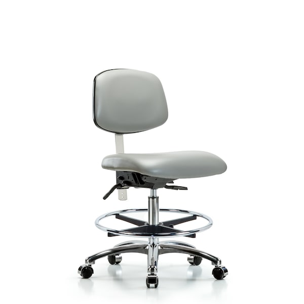Blue Ridge Ergonomics Clean Room Chair Med Ben Chair, Vin, Chrm, CF, Cast, Dov, CL100, No Arms, 22" to 29" Height, Vinyl, Dove BR-NCR-VMBCH-CR-T0-A0-CF-CC-8567 - main