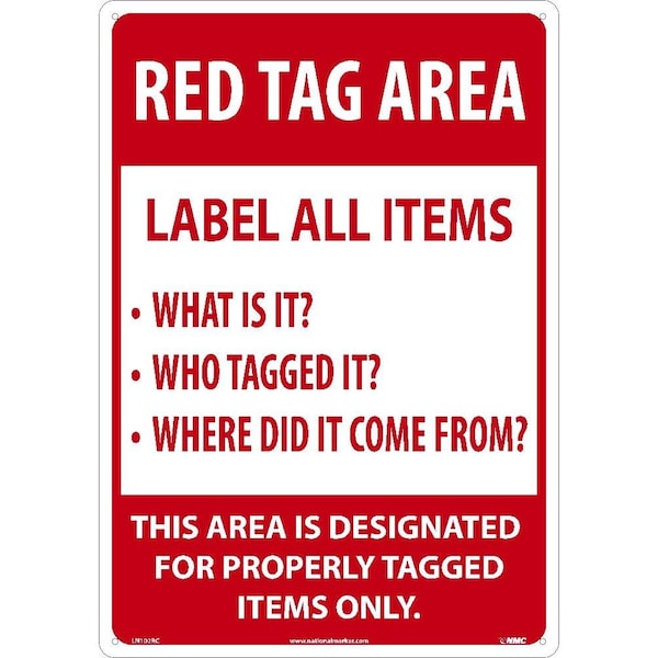 Nmc Red Tag Area Sign, Material: Rigid Plastic LN102RC - main