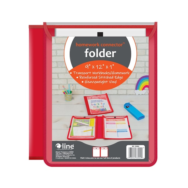 C-Line Products 8-1/2" x 11" Red Homework Connector Folders, 1/EA, 24EA/+DS 33004-DS - main