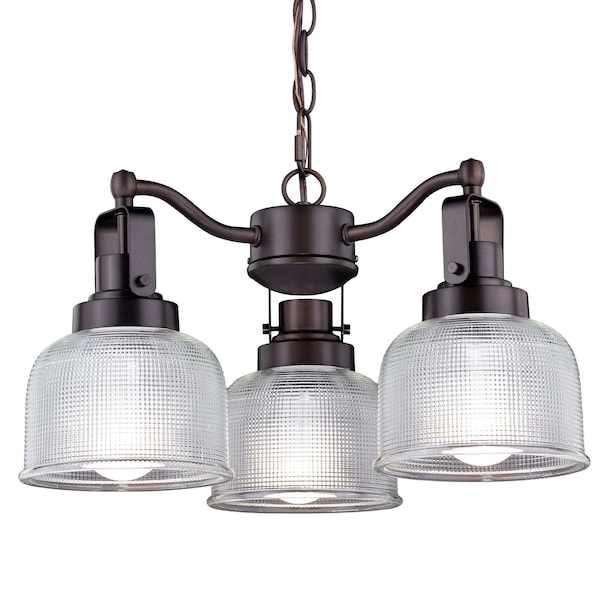 Vaxcel Roland 3 Light Oil Rubbed Bronze Industrial Mini Chandelier Clear Prism Glass Shades H0275 - main