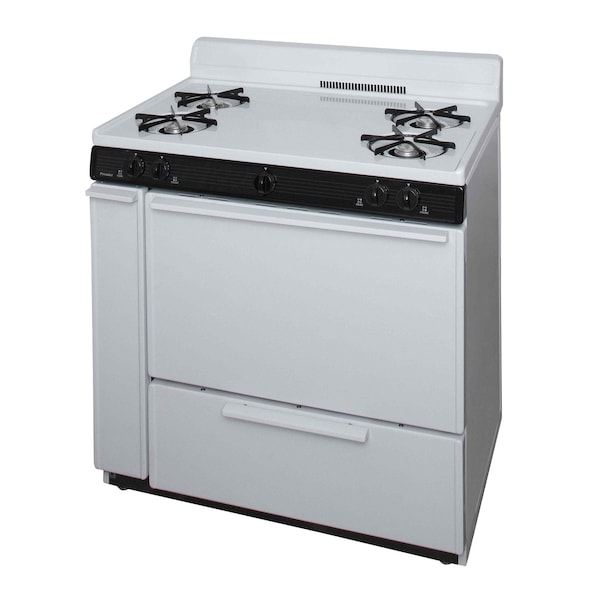 Premier Gas Range, Four 9100 BTU Open Burners, 36 inW x 40 inH x 26 inD, 3.91 cu. Ft., White 805750 - main