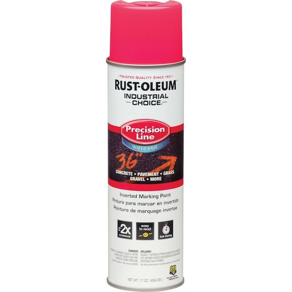 Rust-Oleum Precision Line Marking Paint, 17 oz, Fluorescent Pink, Water -Based 1861838 - main