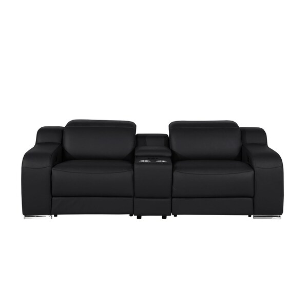 Homeroots 89in Black and Silver Italian Leather Power Reclining Loveseat With Storage 633758 - main