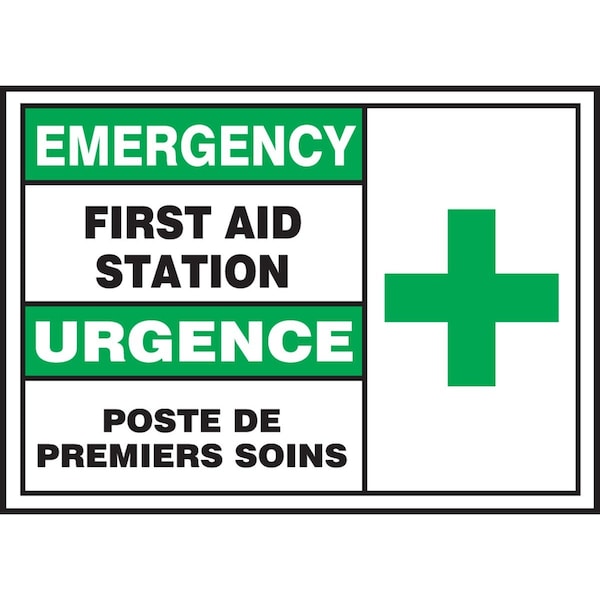 Accuform EMERGENCY FIRST AID STATION, Adhesive Dura-Poly, 3.5 in x 5 in, Adhesive FBLFSD903XVE - main