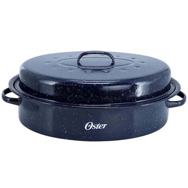 Oster Castillo 16.5 x 13 Inch Enamel on Steel Roaster Pan with Lid in Navy Blue 143749.02 - main