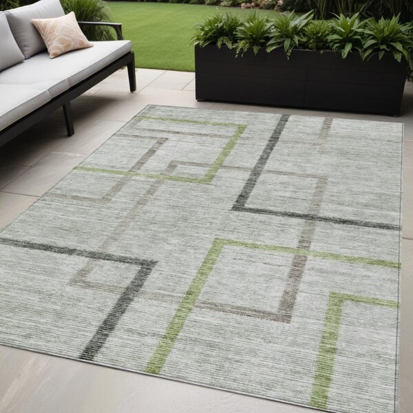 Homeroots 5' X 8' Green And Charcoal Geometric Washable Indoor Outdoor Area Rug 588333 - main