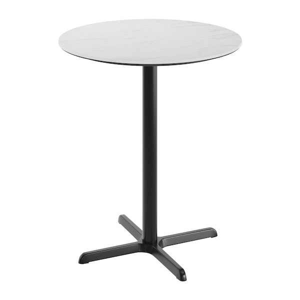 Flash Furniture 36" Round Tabletop, Seamless Surface Technology, White Faux Marble, 30"x30" Black Bar Height X-Base ST-RD36-WHMAR-T3030B-GG - main