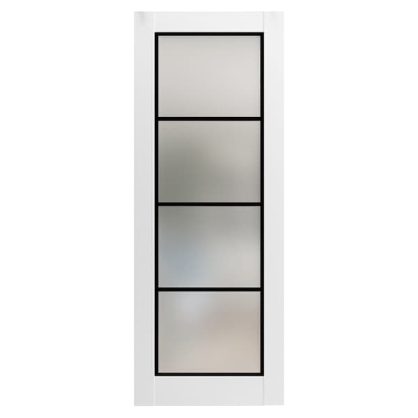 Sartodoors Slab Barn Door Panel Frosted Glass Lite Planum 2132 White Solid Core Modern Interior PLANUM2132S-WS-42 x 84 - main