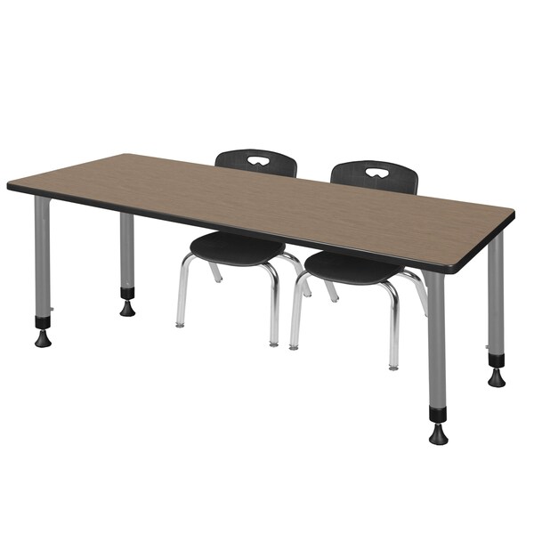 Regency Kee Adjustable Classroom Table W/ 2 Andy Stack Chairs, 72 in W, 24 in L, Noble Oak MT7224NOAPGY45BK - main