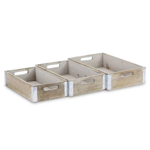 Homeroots Set of Three Brown Solid Wood Crate, 3PK 487703 - main