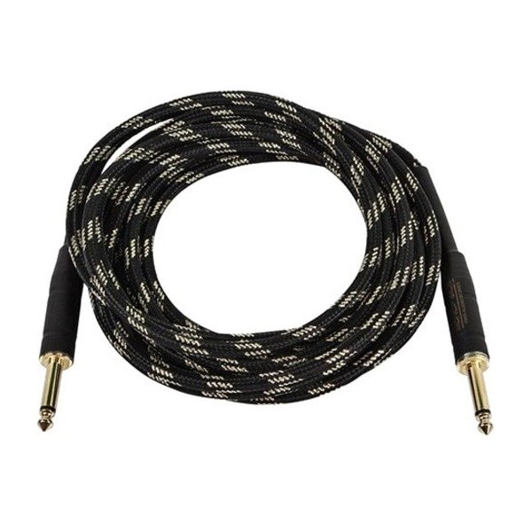 Monoprice 15ft Cloth Series 1/4 inch TS Male 20AWG Instrument Cable - Black & Gold 601415 - main