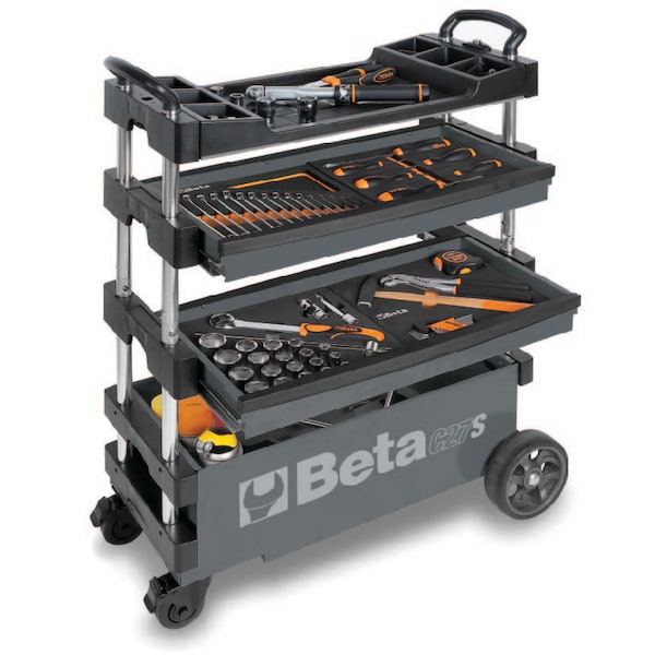Beta C27S Tool Trolley, 3 Drawer, Gray, Sheet Metal, 27 in W x 12 in D x 39 in H C27S-G - main