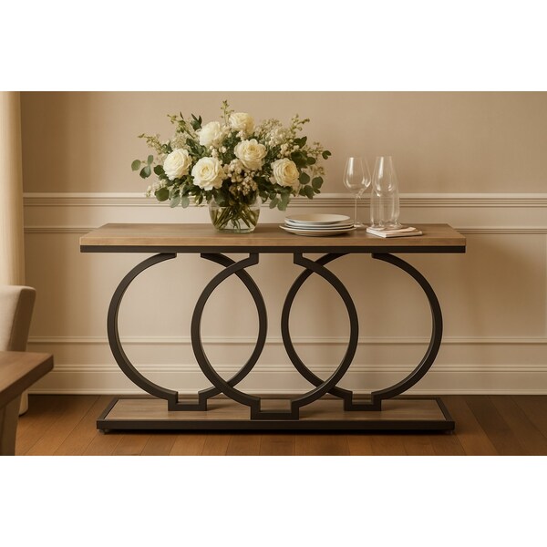 Kioottoo 55'' Industrial Console Table, Vintage Grey Narrow Sofa Table TB-XK00330 - main