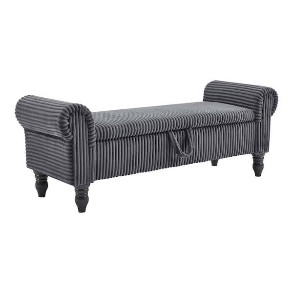 Homeroots 55in Dark Gray Corduroy and Solid Wood Upholstered Storage Bench With Flip Top 724172 - main