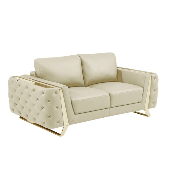 Homeroots 72in Beige And Gold Genuine Leather Loveseat 518566 - main