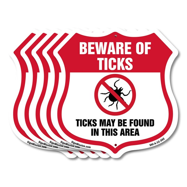 Signmission Beware Of Ticks Shield Sign Ticks May Be, 12 inch X 12 inch, Aluminum Metal Sign, 5PK SHI-A-5Pack-12-362 - main