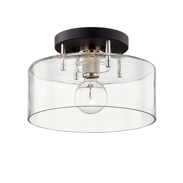 Troy Lighting Bergamot Station 1 Light Semi Flush 12.25 In. Textured Black & Polish Nickel C7551-TBK/PN - main