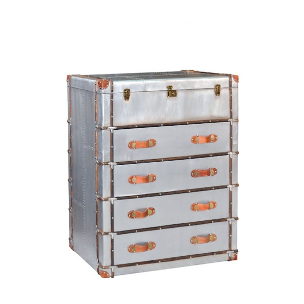 Homeroots 42" Silver Aluminum Four Drawer Dresser 489196 - main