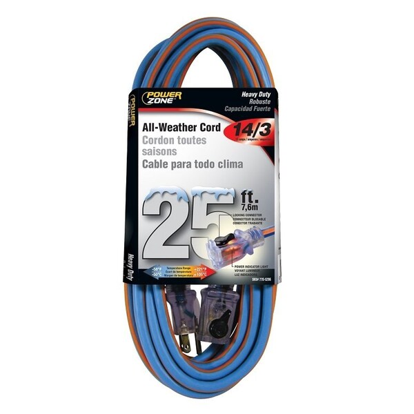 Powerzone Extreme Weather Extension Cord, 14 AWG, Outdoor, 5-15R, 5-15P, 25 ft ORC530725 - main