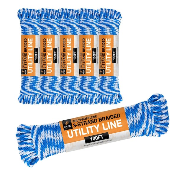 Xpose Safety Blue and White Braided Poly Rope 100ft, 6PK BPR-100-6-X-S - main