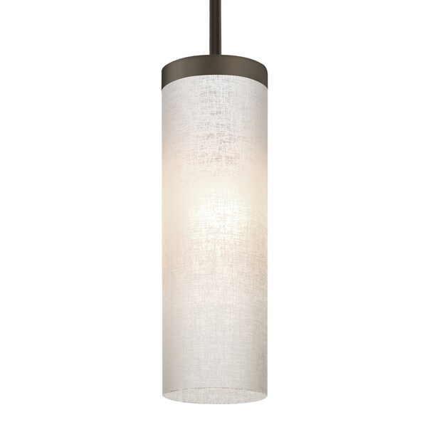 Besa Lighting Friz Stem Pendant, White Linen, Bronze Finish, 1x75W Incandescent 1TT-FRIZLN-BR - main
