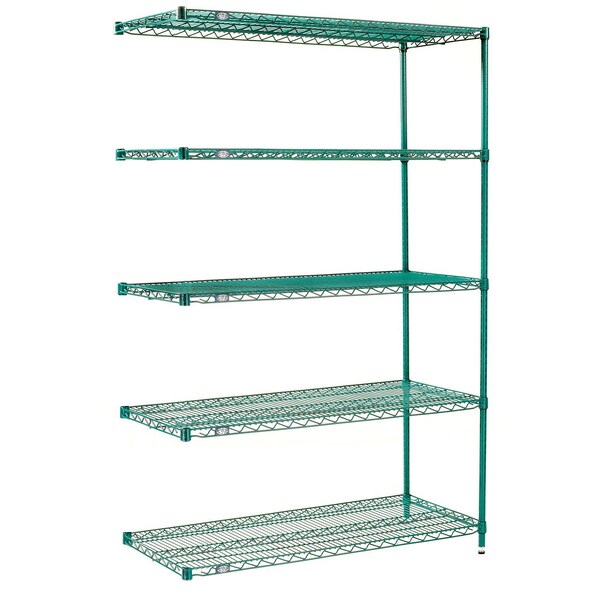 Global Industrial Nexel 5 Shelf, Poly-Green Wire Shelving Unit, Add On, 60"W x 14"D x 63"H B3150214 - main